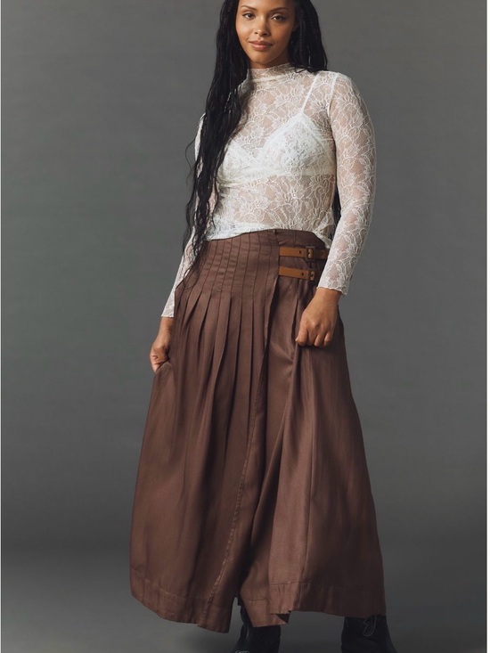 Anthropologie Dresses & Skirts - Anthropologie Asymmetric Pleated
Surplus Sz XL Brown Maxi Skirt Double Belt NWT